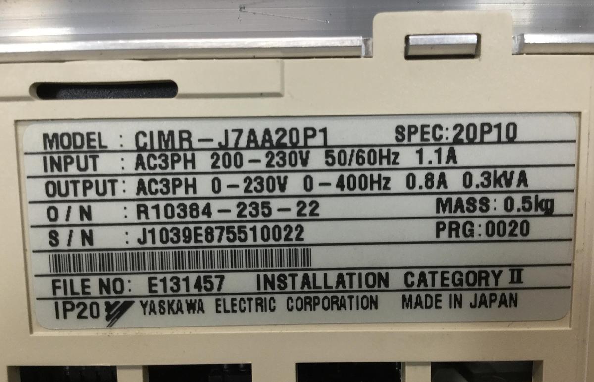 Used YASKAWA VS Mini J7 Inverter CIMR-J7AA20P1 USED