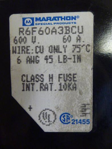 Used MARATHON 60 Amp Fuse Block R6F60A3BCU #57111