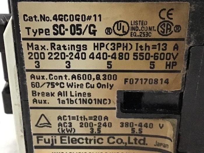 Used FUJI ELECTRIC Contactor SC-05/G 4GC0G0 11 #124130