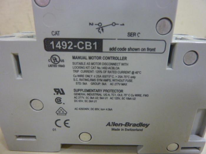 Used ALLEN BRADLEY 5 Amp Circuit Breaker 1492-CB1/G050 SER C #63803