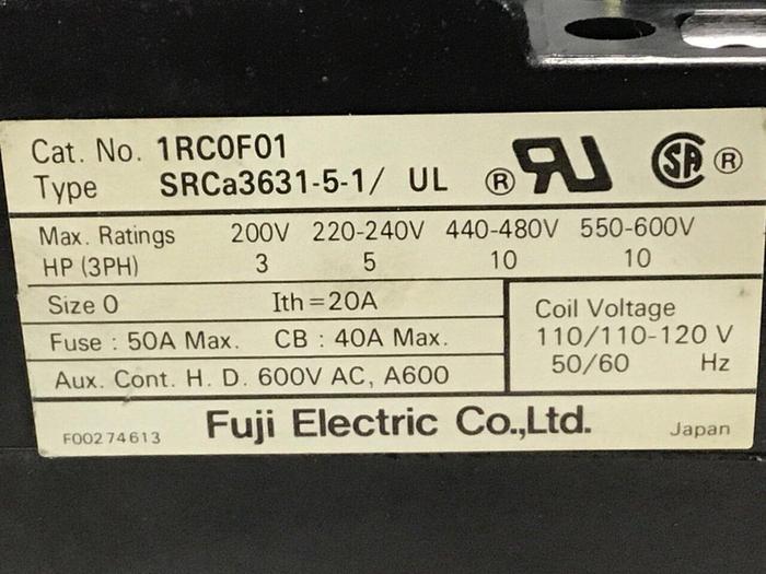 Used FUJI ELECTRIC Contactor SRCA3631-5-1/UL 1RC0F01 #112259
