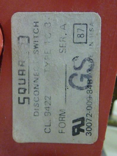 Used SQUARE D Disconnect Switch 9422-TC-3 #65261