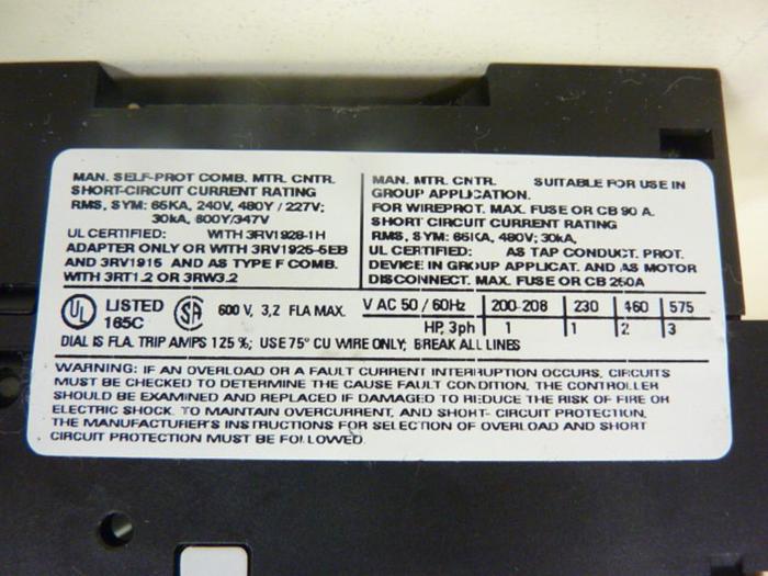 Used SIEMENS 3, 2 Amp Circuit Breaker 3RV1021-1DA10 #46440