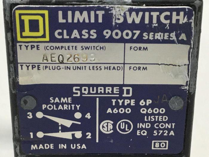Used SQUARE D Limit Switch 9007AEQ2699 #110620