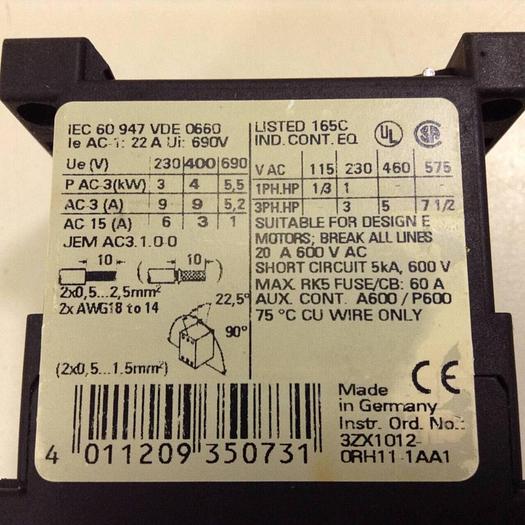 Used SIEMENS Contactor 3RT1 016-2AK61 #87176