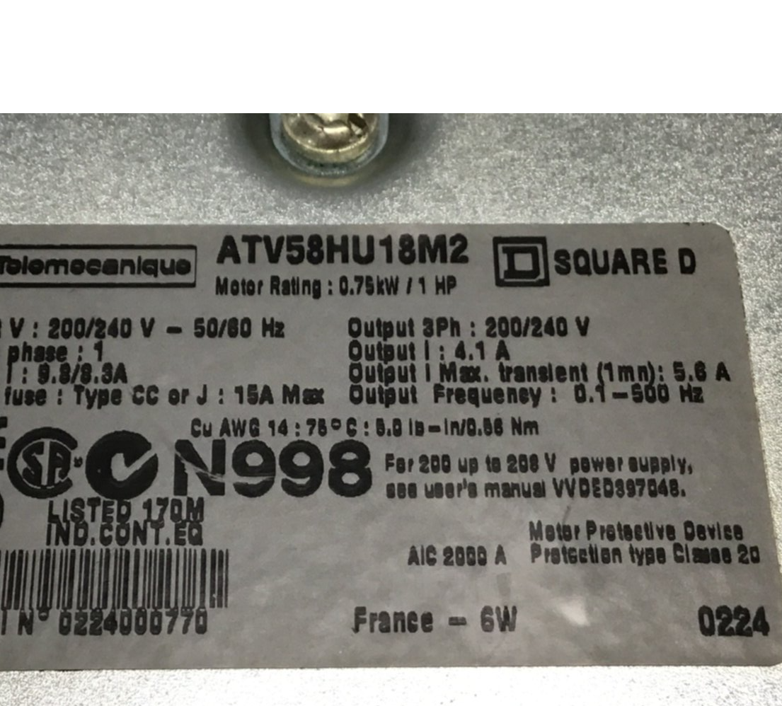 Used TELEMECANIQUE Variable Speed Drive ATV58HU18M2 USED