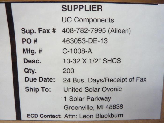 U-C COMPONENTS Socket Head Cap Screw C-1008-A DNL SCRAPPED