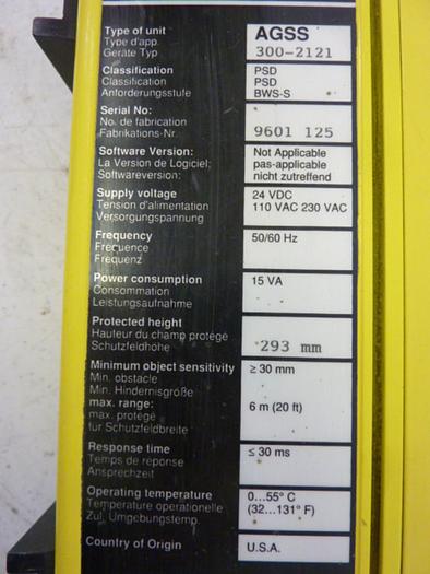 Used SICK OPTIC ELECTRONIC Sender Unit AGSS 300-2121 #50390