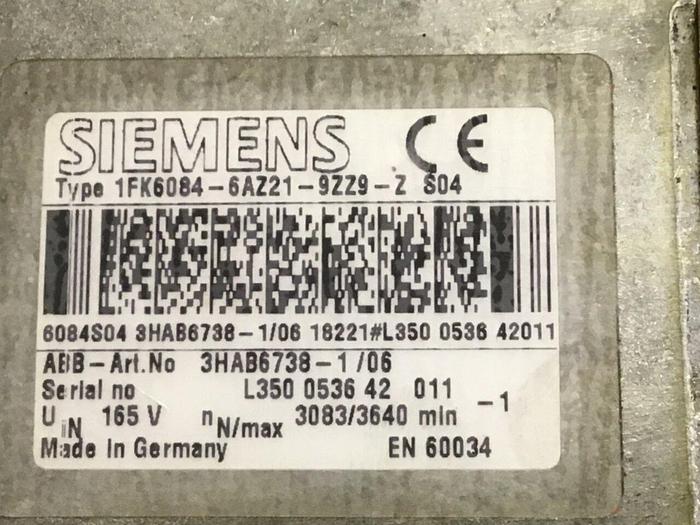 Used SIEMENS Motor 1FK6084-6AZ21-9ZZ9-Z S04 #132171