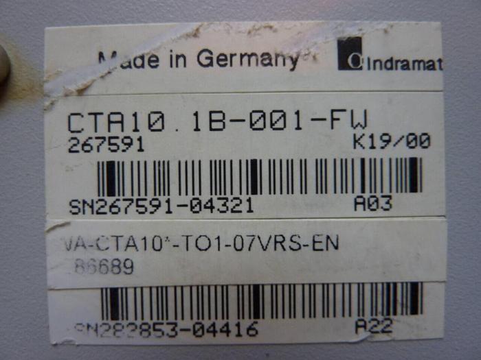 Used INDRAMAT CTA10-1 Operator Interface CTA10.1B-001-FW #23878
