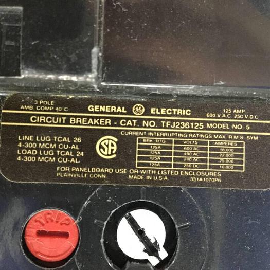 Used GENERAL ELECTRIC / GE 125 Amp Circuit Breaker TFJ236125 Used