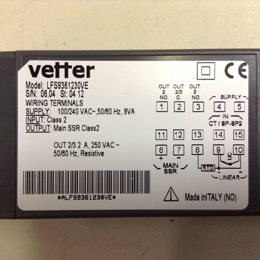 Used VETTER Temperature Control LFS9361230VE USED