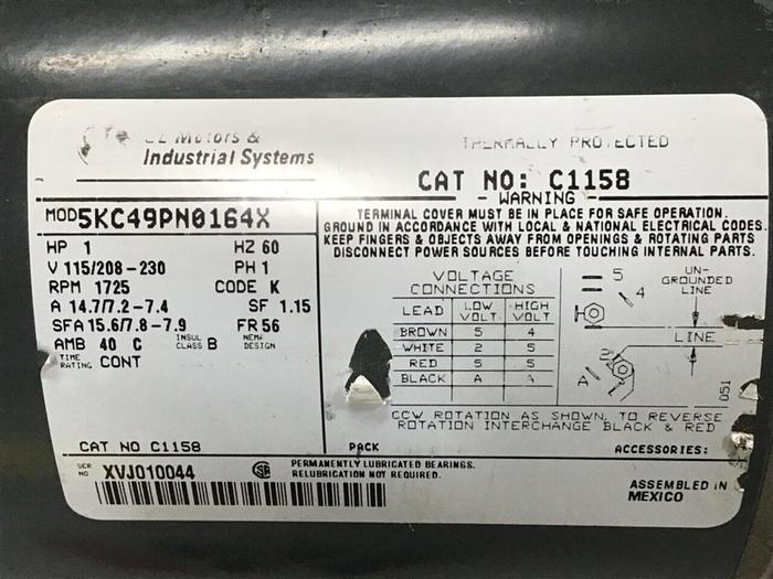Used GENERAL ELECTRIC 1 HP Motor 5KC49PN0164X Used