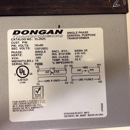 Used DONGAN .500 kVA Transformer 35-2025 #69997
