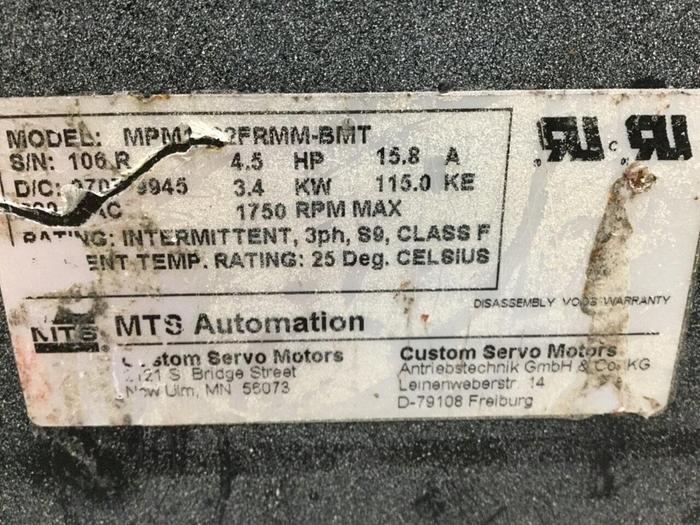 Used MTS AUTOMATION Custom Servo Motor MPM1532FRMM-BMT #111949
