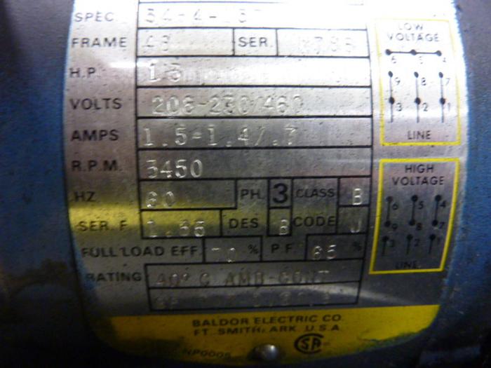Used BALDOR .33 HP AC Motor M3457 #65854