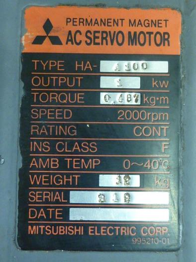 Used MITSUBISHI 1.34 HP AC Servo Motor HA-A100 Used