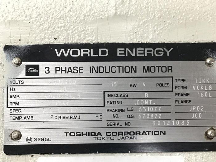 Used TOSHIBA 20 HP Induction Motor JIS C 4004 20 HP Used