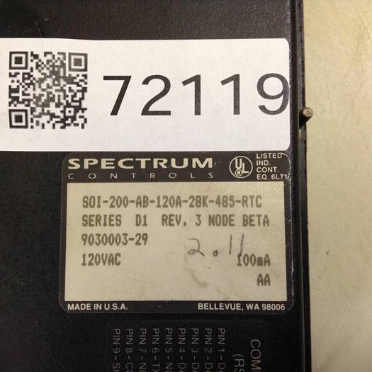 Used SPECTRUM CONTROLS Operator Interface Panel S0I-200-AB-120A-28K-485-RTC #72119