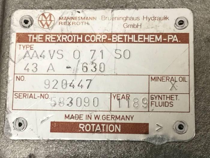 Used REXROTH Vane Pump AA4VS071SO43A630 Used