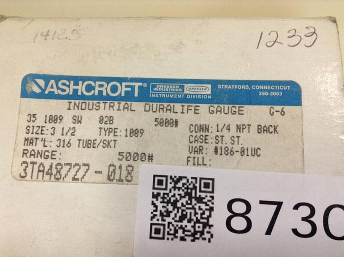 Used ASHCROFT Industrial Duralife Gauge 3TA48727-018 #87308