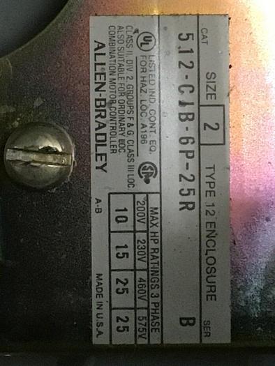 Used ALLEN BRADLEY Safety Switch 512-CIB-6P-25R SER B #127035