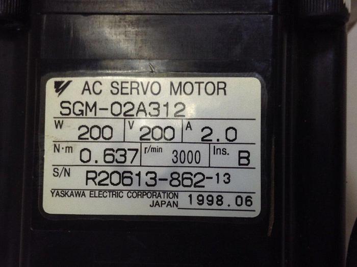 Used YASKAWA AC Servo Motor W/Gearbox SGM-02A312 #86134