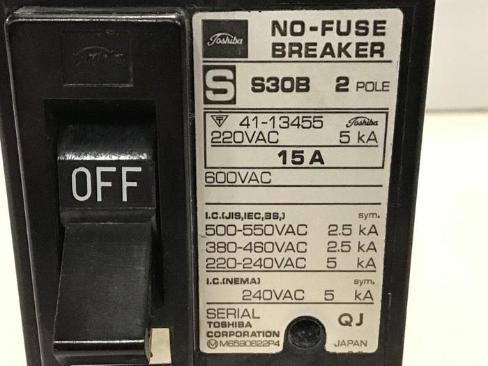 Used TOSHIBA 15 Amp Circuit Breaker S30-2P-15A #119748
