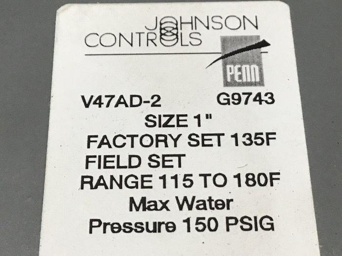Used JOHNSON CONTROLS Water Regulating Valve V47AD-2 USED