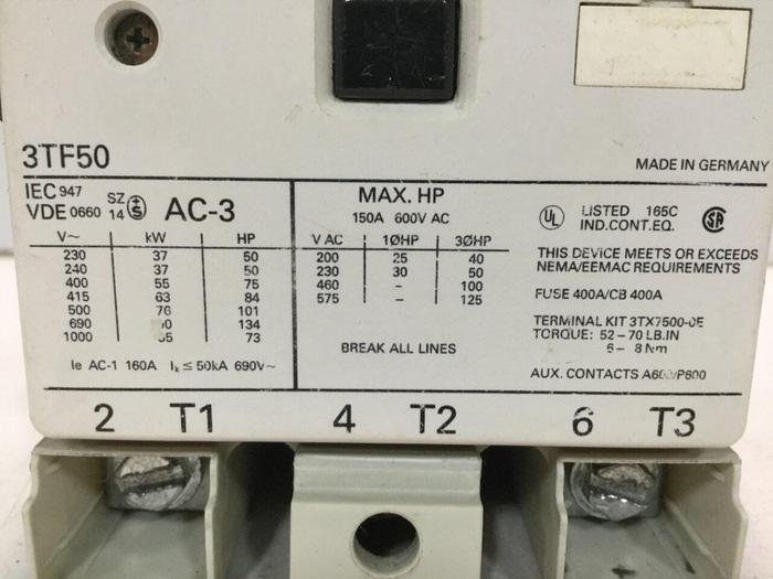 Used SIEMENS Contactor 3TF5022-OAK6 Used