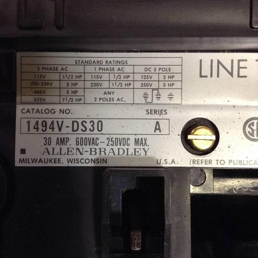 Used ALLEN BRADLEY 30 Amp Disconnect Switch 1494V-DS30 SER A #89414