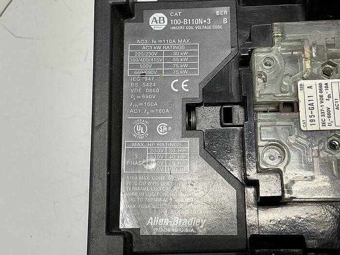 Used ALLEN BRADLEY 100-B110N*3 SER-B