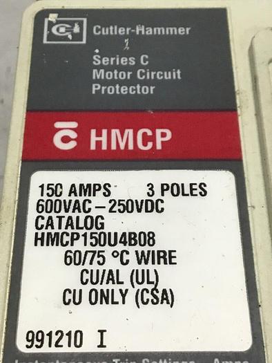 Used CUTLER HAMMER Circuit Breaker 150 Amp HMCP150U4B08 #141388