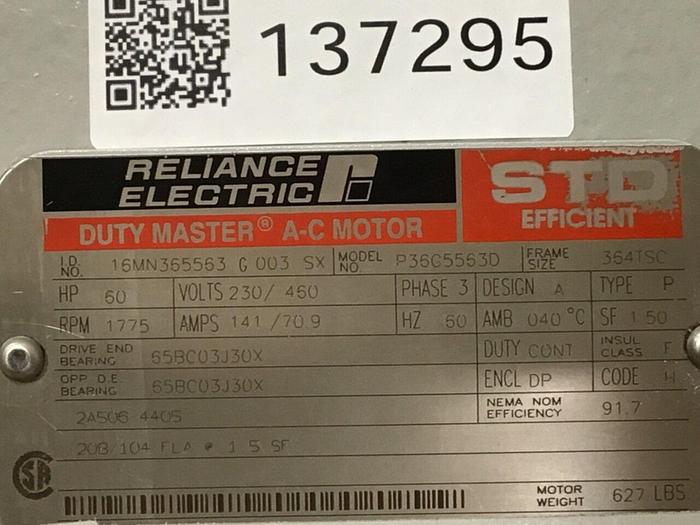 Used RELIANCE ELECTRIC 60 HP A-C Motor P36G5563D Used