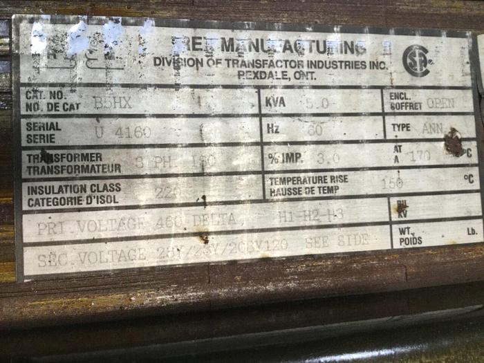 Used REX MANUFACTURING 5.0 kVA Transformer B5HX #102112