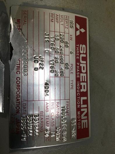 Used MITSUBISHI 25 HP Induction Motor SB-JRF 25 HP #116541