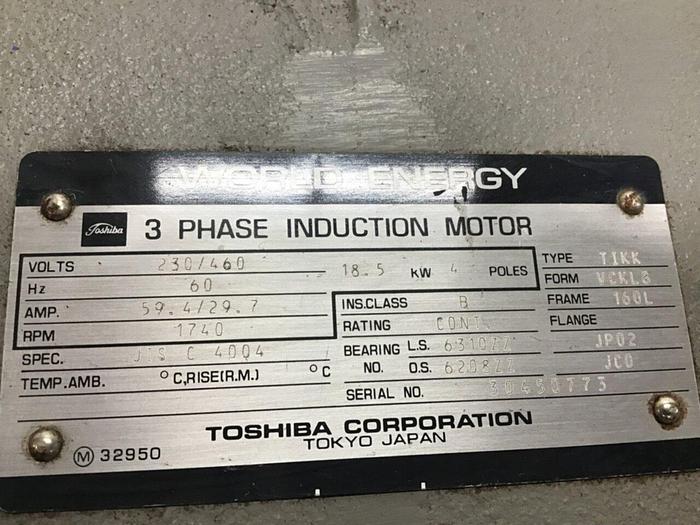 Used TOSHIBA 3 Phase 25HP  Induction Motor TIKK Used