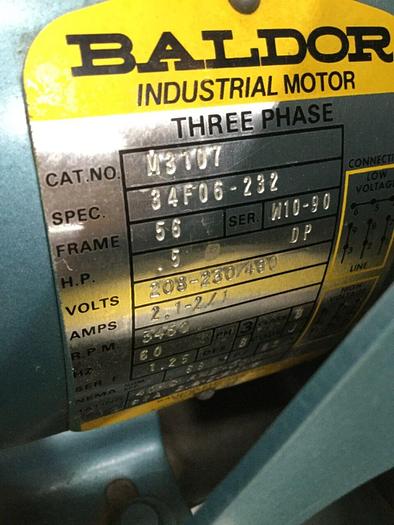Used BALDOR .5 HP Industrial Motor M3107 #109598