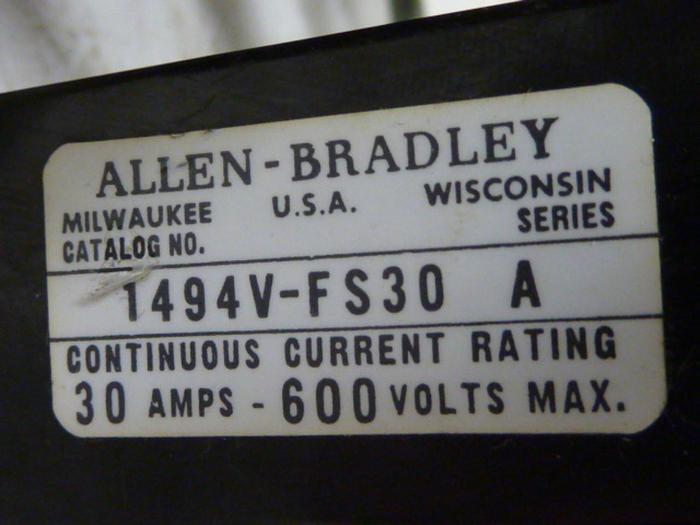 Used ALLEN BRADLEY 30 Amp Disconnect Switch 1494V-DS30 SER A #57423