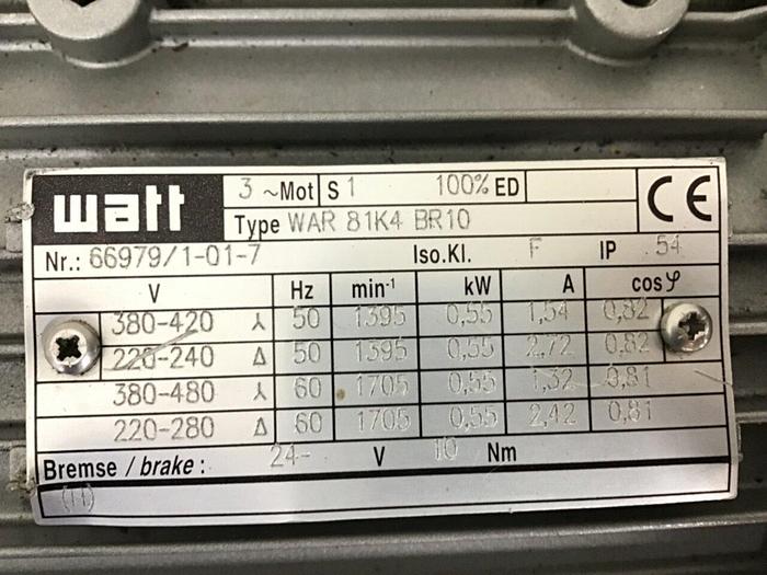 Used WATT Motor WAR81K4BR10 #136051