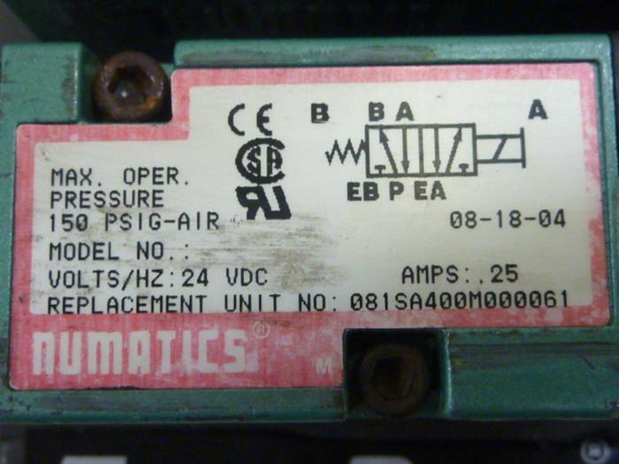Used NUMATICS Control Block w/ Valves 081SS400M000061 #61226