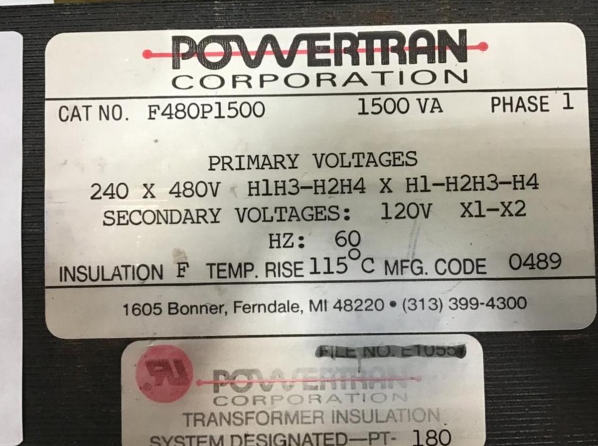 Used POWERTRAN 1500 VA Transformer F480P1500 USED