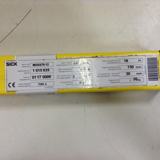 Used SICK OPTIC ELECTRONIC Light Curtain Sender MGSS75-12 #87775