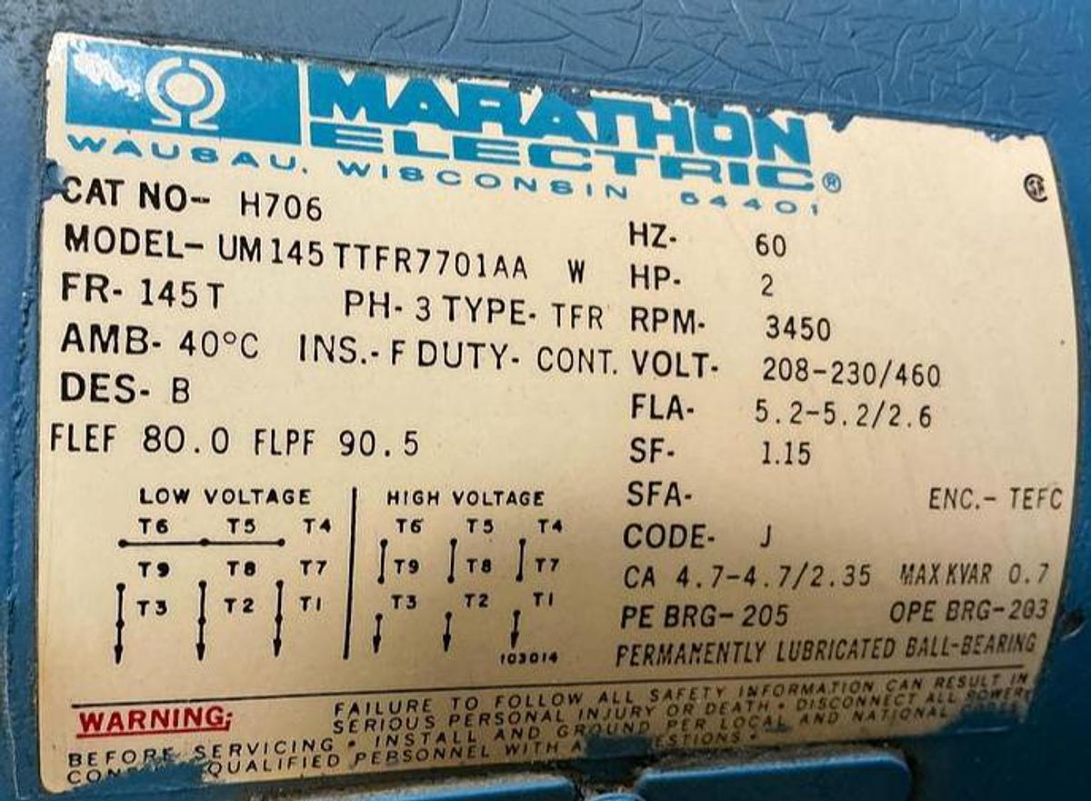 Used MARATHON ELECTRIC UM145TTFR7701AA