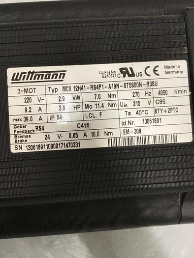 Used WITTMANN 3.9 HP Motor MCS 12H41-RS4P1-A19N-ST5S00N-R0SU #133468