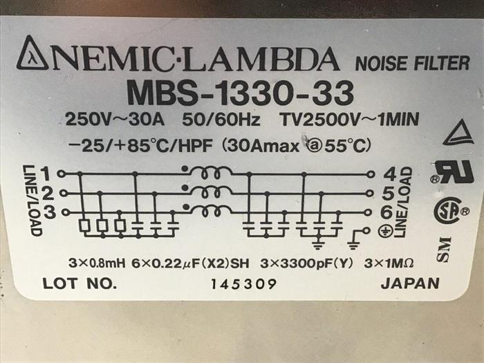 Used NEMIC-LAMBDA Noise Filter MBS-1330-33 #130746