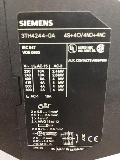 Used SIEMENS Contactor 3TH4244-0A #102748