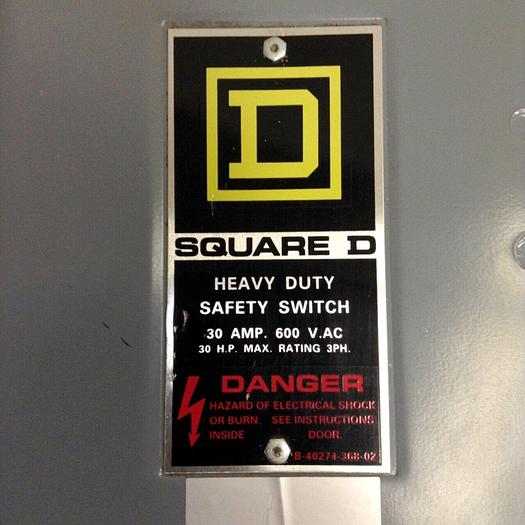 Used SQUARE D 30 Amp Safety Switch HU36IAWKEI #75913