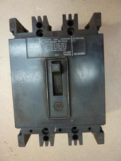 Used WESTINGHOUSE 40 Amp Circuit Breaker FB3040 #29953