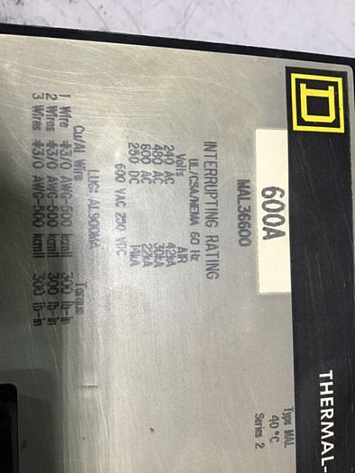 Used SQUARE D 600 Amp Circuit Breaker MAL36600